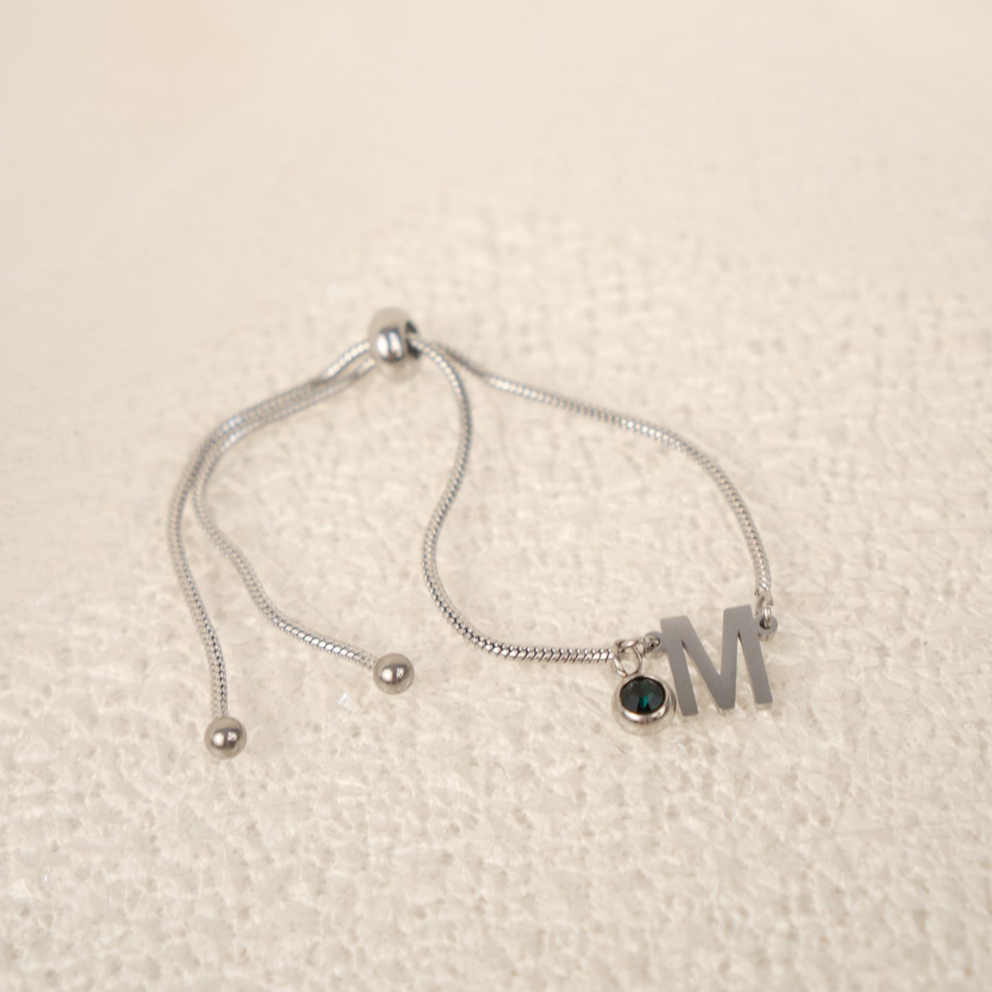 Adjustable Initial Bracelet with Birthstone