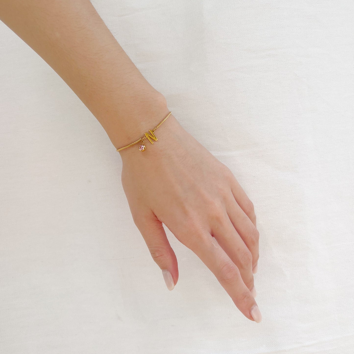 Adjustable Initial Bracelet with Birthstone