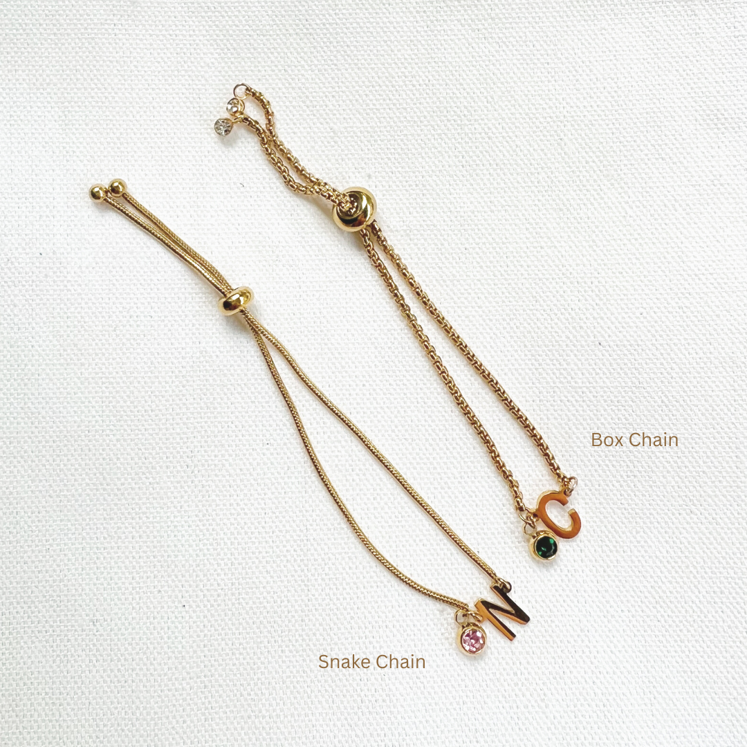 Adjustable Initial Bracelet with Birthstone