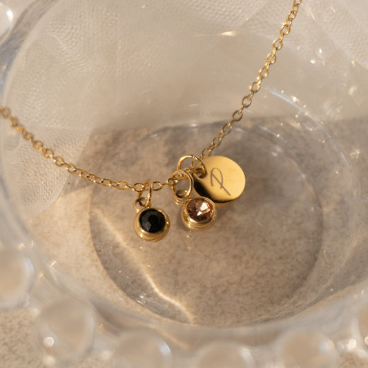 Engraved Initial Necklace with Birthstone