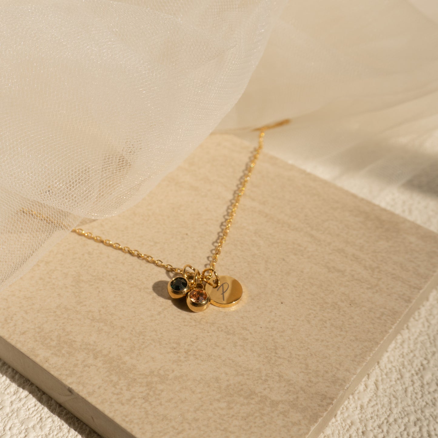 Engraved Initial Necklace with Birthstone