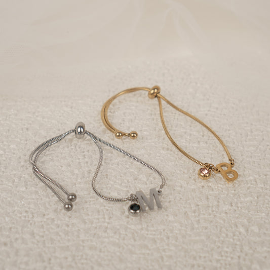 Adjustable Initial Bracelet with Birthstone